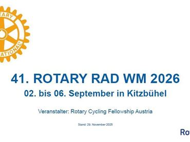 Ein Plakat für die 41. Rotary Rad WM 2026 in Kitzbühel. Die Veranstaltung findet vom 02. bis 06. September statt.